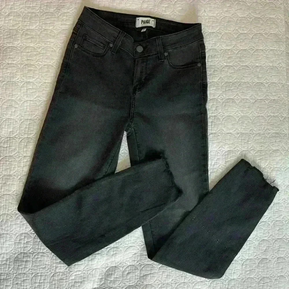 Paige Stone Washed Skinny Black Jeans 26